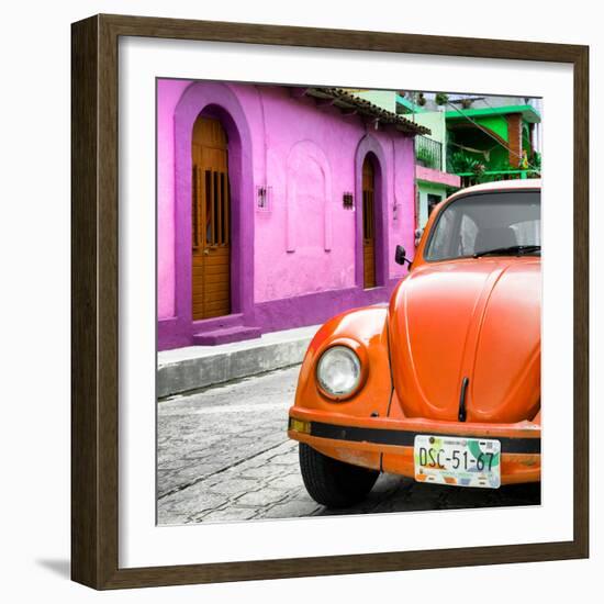 ¡Viva Mexico! Square Collection - Orange VW Beetle Car and Colorful House-Philippe Hugonnard-Framed Photographic Print