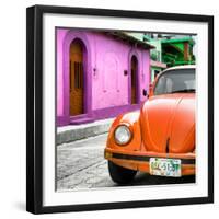 ¡Viva Mexico! Square Collection - Orange VW Beetle Car and Colorful House-Philippe Hugonnard-Framed Photographic Print