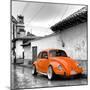 ¡Viva Mexico! Square Collection - Orange VW Beetle Car in San Cristobal de Las Casas-Philippe Hugonnard-Mounted Photographic Print