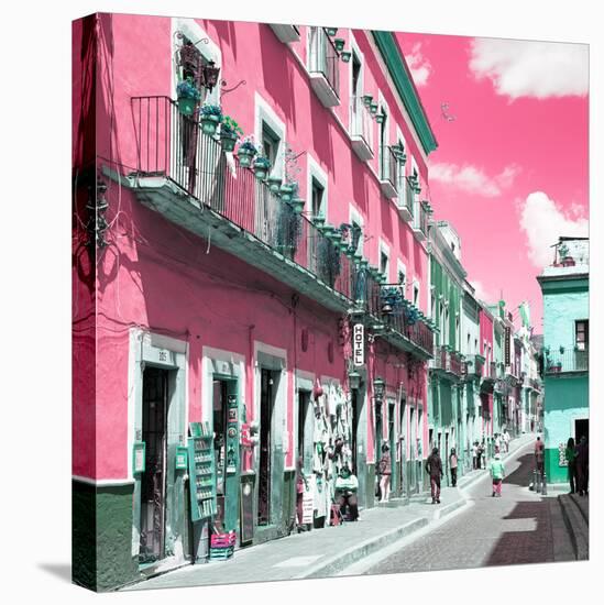 ¡Viva Mexico! Square Collection - Pink Street in Guanajuato-Philippe Hugonnard-Stretched Canvas