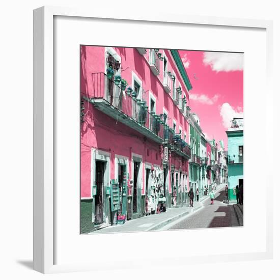 ¡Viva Mexico! Square Collection - Pink Street in Guanajuato-Philippe Hugonnard-Framed Photographic Print