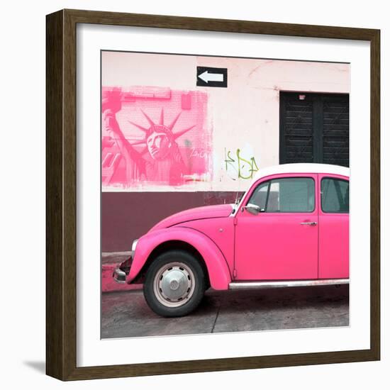 ¡Viva Mexico! Square Collection - Pink VW Beetle Car and American Graffiti-Philippe Hugonnard-Framed Photographic Print