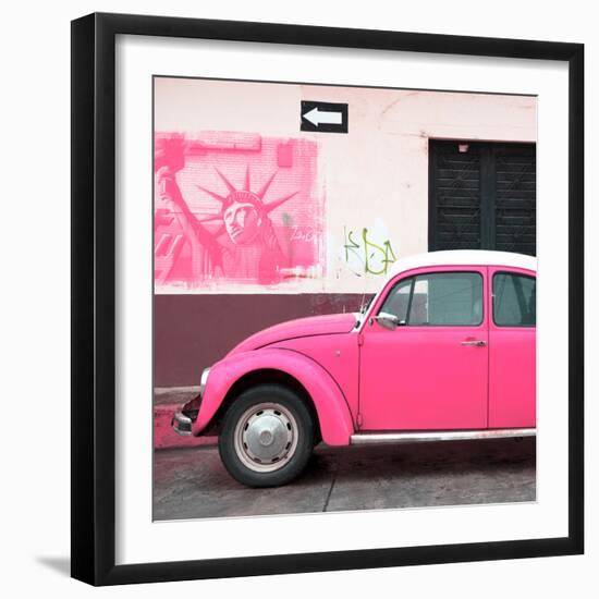 ¡Viva Mexico! Square Collection - Pink VW Beetle Car and American Graffiti-Philippe Hugonnard-Framed Photographic Print