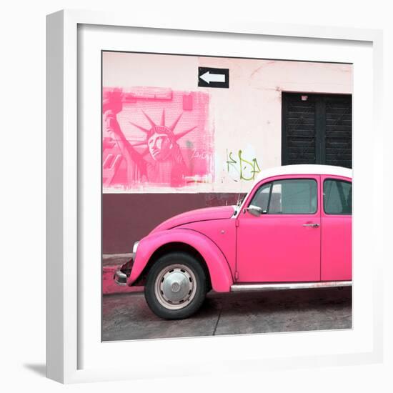 ¡Viva Mexico! Square Collection - Pink VW Beetle Car and American Graffiti-Philippe Hugonnard-Framed Photographic Print