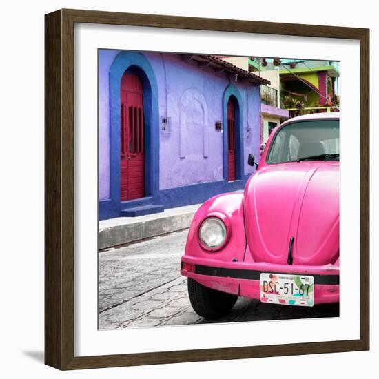 ¡Viva Mexico! Square Collection - Pink VW Beetle Car and Colorful House-Philippe Hugonnard-Framed Photographic Print