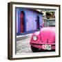 ¡Viva Mexico! Square Collection - Pink VW Beetle Car and Colorful House-Philippe Hugonnard-Framed Photographic Print