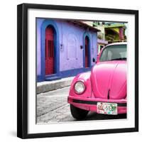 ¡Viva Mexico! Square Collection - Pink VW Beetle Car and Colorful House-Philippe Hugonnard-Framed Photographic Print