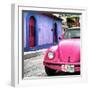 ¡Viva Mexico! Square Collection - Pink VW Beetle Car and Colorful House-Philippe Hugonnard-Framed Photographic Print