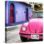 ¡Viva Mexico! Square Collection - Pink VW Beetle Car and Colorful House-Philippe Hugonnard-Stretched Canvas