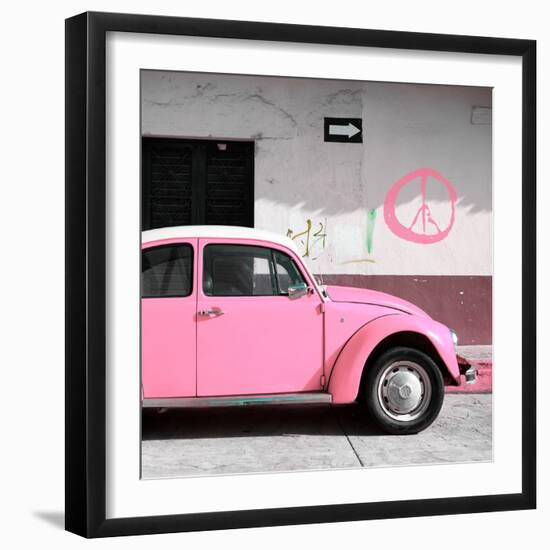 ¡Viva Mexico! Square Collection - Pink VW Beetle Car & Peace Symbol-Philippe Hugonnard-Framed Photographic Print