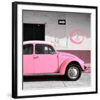 ¡Viva Mexico! Square Collection - Pink VW Beetle Car & Peace Symbol-Philippe Hugonnard-Framed Photographic Print