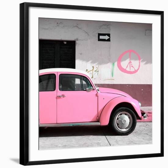 ¡Viva Mexico! Square Collection - Pink VW Beetle Car & Peace Symbol-Philippe Hugonnard-Framed Photographic Print