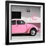 ¡Viva Mexico! Square Collection - Pink VW Beetle Car & Peace Symbol-Philippe Hugonnard-Framed Photographic Print