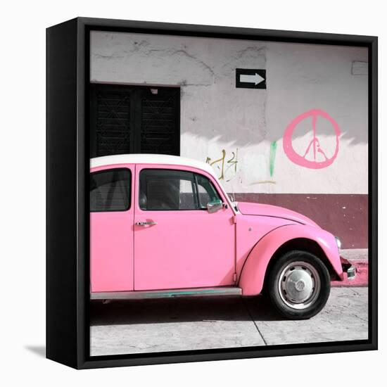 ¡Viva Mexico! Square Collection - Pink VW Beetle Car & Peace Symbol-Philippe Hugonnard-Framed Stretched Canvas