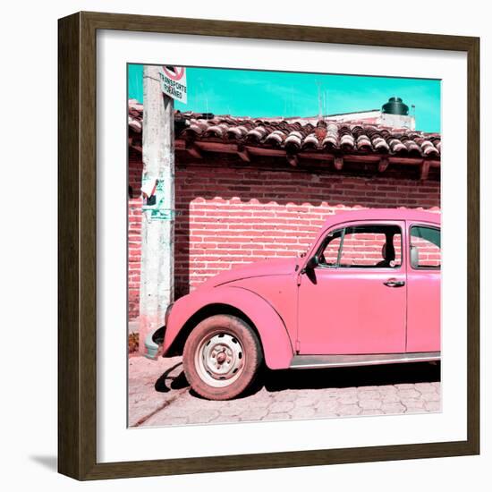 ¡Viva Mexico! Square Collection - Pink VW Beetle Car-Philippe Hugonnard-Framed Photographic Print