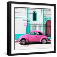 ¡Viva Mexico! Square Collection - Pink VW Beetle in San Cristobal-Philippe Hugonnard-Framed Photographic Print