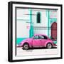 ¡Viva Mexico! Square Collection - Pink VW Beetle in San Cristobal-Philippe Hugonnard-Framed Photographic Print