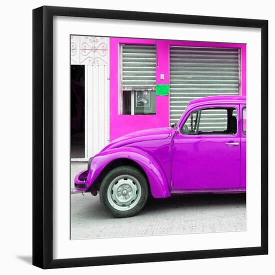 ¡Viva Mexico! Square Collection - Purple VW Beetle and Deep Pink Facade-Philippe Hugonnard-Framed Photographic Print