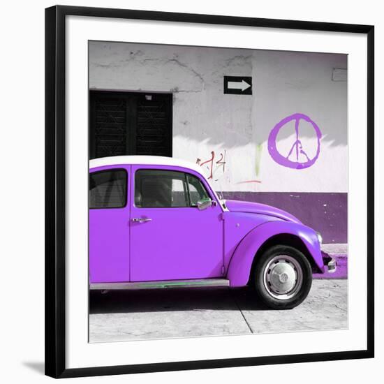 ¡Viva Mexico! Square Collection - Purple VW Beetle Car & Peace Symbol-Philippe Hugonnard-Framed Premium Photographic Print