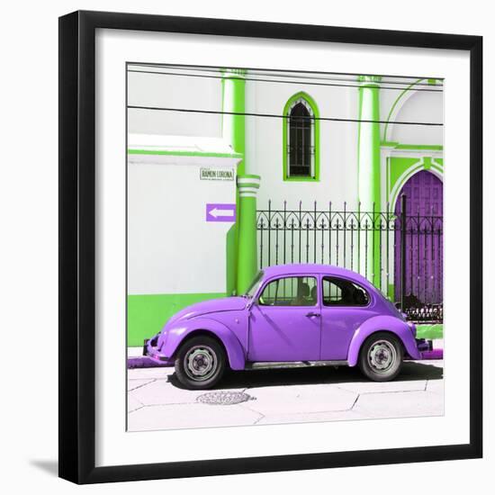 ¡Viva Mexico! Square Collection - Purple VW Beetle in San Cristobal-Philippe Hugonnard-Framed Photographic Print