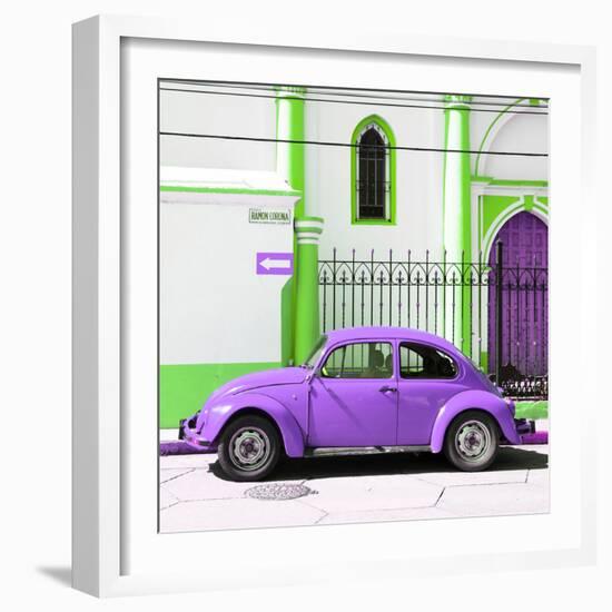 ¡Viva Mexico! Square Collection - Purple VW Beetle in San Cristobal-Philippe Hugonnard-Framed Photographic Print