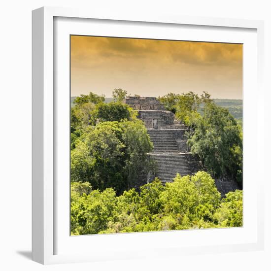 ¡Viva Mexico! Square Collection - Pyramid in Mayan City at Sunset of Calakmul-Philippe Hugonnard-Framed Photographic Print