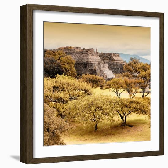 ¡Viva Mexico! Square Collection - Pyramid Maya of Monte Alban with Fall Colors-Philippe Hugonnard-Framed Photographic Print