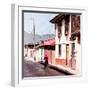 ¡Viva Mexico! Square Collection - Red Cyclist in the street of San Cristobal III-Philippe Hugonnard-Framed Photographic Print