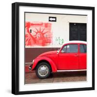 ¡Viva Mexico! Square Collection - Red VW Beetle Car and American Graffiti-Philippe Hugonnard-Framed Photographic Print