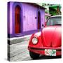 ¡Viva Mexico! Square Collection - Red VW Beetle Car and Colorful House-Philippe Hugonnard-Stretched Canvas