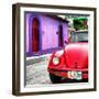 ¡Viva Mexico! Square Collection - Red VW Beetle Car and Colorful House-Philippe Hugonnard-Framed Photographic Print