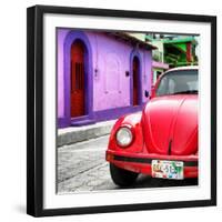 ¡Viva Mexico! Square Collection - Red VW Beetle Car and Colorful House-Philippe Hugonnard-Framed Photographic Print