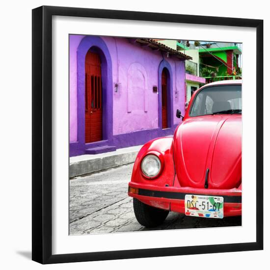 ¡Viva Mexico! Square Collection - Red VW Beetle Car and Colorful House-Philippe Hugonnard-Framed Photographic Print