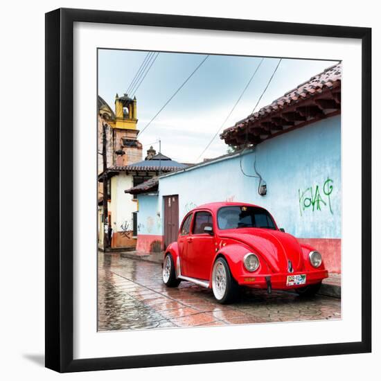 ¡Viva Mexico! Square Collection - Red VW Beetle Car in San Cristobal de Las Casas II-Philippe Hugonnard-Framed Photographic Print