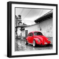 ¡Viva Mexico! Square Collection - Red VW Beetle Car in San Cristobal de Las Casas-Philippe Hugonnard-Framed Premium Photographic Print