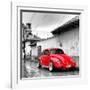 ¡Viva Mexico! Square Collection - Red VW Beetle Car in San Cristobal de Las Casas-Philippe Hugonnard-Framed Photographic Print