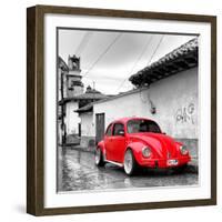 ¡Viva Mexico! Square Collection - Red VW Beetle Car in San Cristobal de Las Casas-Philippe Hugonnard-Framed Photographic Print