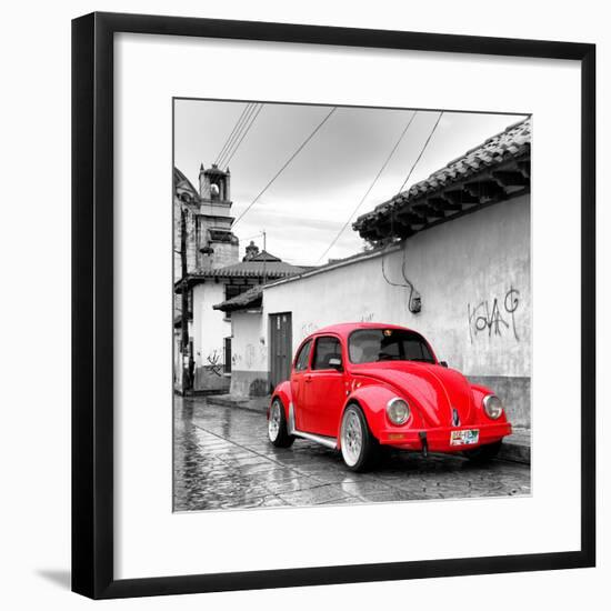 ¡Viva Mexico! Square Collection - Red VW Beetle Car in San Cristobal de Las Casas-Philippe Hugonnard-Framed Photographic Print