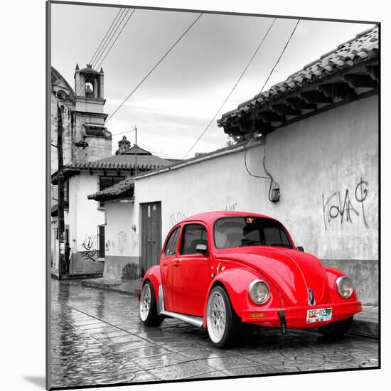 ¡Viva Mexico! Square Collection - Red VW Beetle Car in San Cristobal de Las Casas-Philippe Hugonnard-Mounted Photographic Print