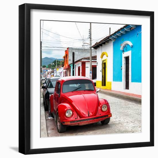 ¡Viva Mexico! Square Collection - Red VW Beetle Car in San Cristobal-Philippe Hugonnard-Framed Photographic Print