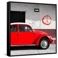 ¡Viva Mexico! Square Collection - Red VW Beetle Car & Peace Symbol-Philippe Hugonnard-Framed Stretched Canvas