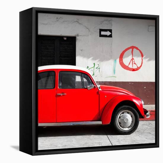 ¡Viva Mexico! Square Collection - Red VW Beetle Car & Peace Symbol-Philippe Hugonnard-Framed Stretched Canvas