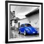 ¡Viva Mexico! Square Collection - Royal Blue VW Beetle Car in San Cristobal de Las Casas-Philippe Hugonnard-Framed Photographic Print