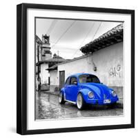 ¡Viva Mexico! Square Collection - Royal Blue VW Beetle Car in San Cristobal de Las Casas-Philippe Hugonnard-Framed Photographic Print