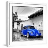 ¡Viva Mexico! Square Collection - Royal Blue VW Beetle Car in San Cristobal de Las Casas-Philippe Hugonnard-Framed Photographic Print