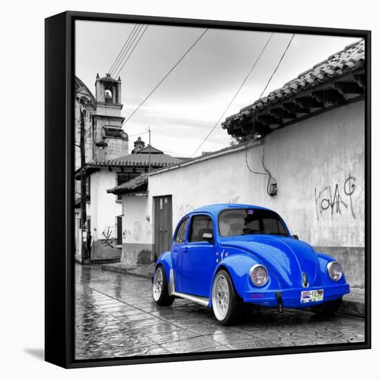 ¡Viva Mexico! Square Collection - Royal Blue VW Beetle Car in San Cristobal de Las Casas-Philippe Hugonnard-Framed Stretched Canvas