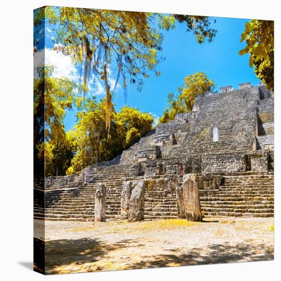 ¡Viva Mexico! Square Collection - Ruins of the ancient Mayan City of Calakmul with Fall Colors-Philippe Hugonnard-Stretched Canvas
