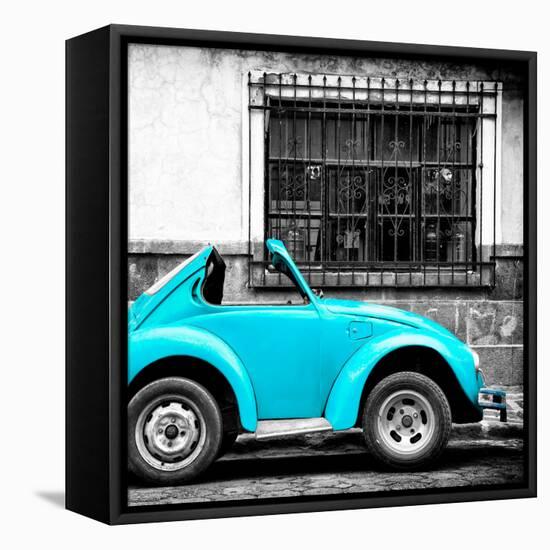 ¡Viva Mexico! Square Collection - Small Turquoise VW Beetle Car-Philippe Hugonnard-Framed Stretched Canvas