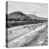 ¡Viva Mexico! Square Collection - Teotihuacan Pyramids B&W-Philippe Hugonnard-Stretched Canvas