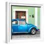 ¡Viva Mexico! Square Collection - The Blue VW Beetle Car with Green Street Wall-Philippe Hugonnard-Framed Photographic Print